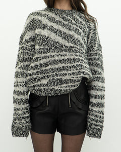 CURRENT ELLIOTT x Black, White Knit Wool-Blend Sweater (XS-L)