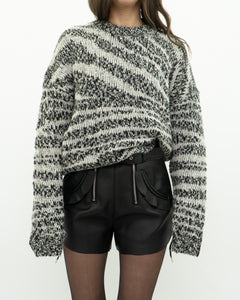 CURRENT ELLIOTT x Black, White Knit Wool-Blend Sweater (XS-L)