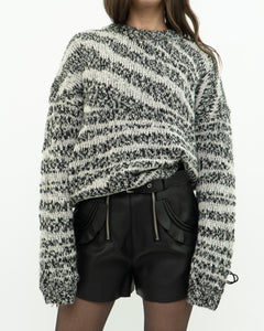 CURRENT ELLIOTT x Black, White Knit Wool-Blend Sweater (XS-L)