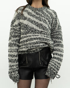 CURRENT ELLIOTT x Black, White Knit Wool-Blend Sweater (XS-L)