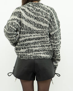 CURRENT ELLIOTT x Black, White Knit Wool-Blend Sweater (XS-L)