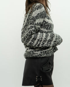 CURRENT ELLIOTT x Black, White Knit Wool-Blend Sweater (XS-L)