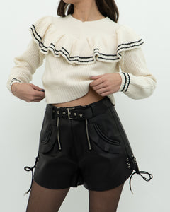 SELF PORTRAIT x Cream Knit Cotton-Blend Cropped Sweater (XS, S)