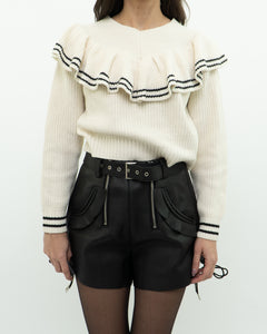 SELF PORTRAIT x Cream Knit Cotton-Blend Cropped Sweater (XS, S)