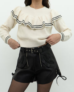 SELF PORTRAIT x Cream Knit Cotton-Blend Cropped Sweater (XS, S)