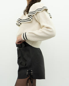 SELF PORTRAIT x Cream Knit Cotton-Blend Cropped Sweater (XS, S)