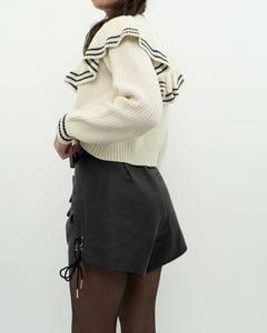 SELF PORTRAIT x Cream Knit Cotton-Blend Cropped Sweater (XS, S)