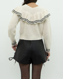 SELF PORTRAIT x Cream Knit Cotton-Blend Cropped Sweater (XS, S)