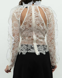 SELF PORTRAIT x Deadstock Cream Lace Blouse (XS, S)