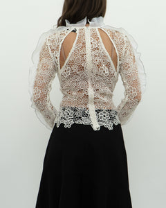 SELF PORTRAIT x Deadstock Cream Lace Blouse (XS, S)