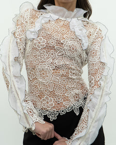 SELF PORTRAIT x Deadstock Cream Lace Blouse (XS, S)