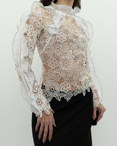 SELF PORTRAIT x Deadstock Cream Lace Blouse (XS, S)