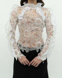 SELF PORTRAIT x Deadstock Cream Lace Blouse (XS, S)