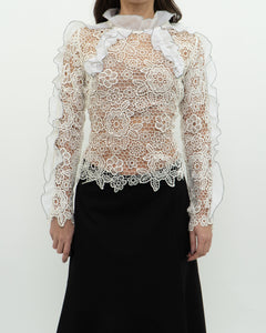 SELF PORTRAIT x Deadstock Cream Lace Blouse (XS, S)