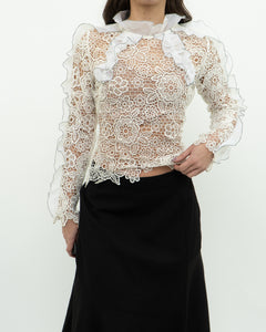 SELF PORTRAIT x Deadstock Cream Lace Blouse (XS, S)