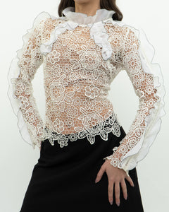 SELF PORTRAIT x Deadstock Cream Lace Blouse (XS, S)