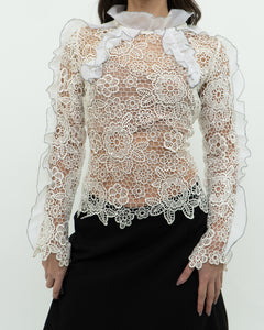 SELF PORTRAIT x Deadstock Cream Lace Blouse (XS, S)