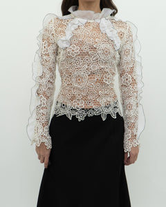 SELF PORTRAIT x Deadstock Cream Lace Blouse (XS, S)