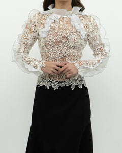 SELF PORTRAIT x Deadstock Cream Lace Blouse (XS, S)