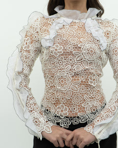 SELF PORTRAIT x Deadstock Cream Lace Blouse (XS, S)