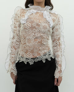 SELF PORTRAIT x Deadstock Cream Lace Blouse (XS, S)