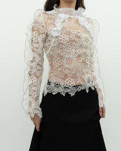 SELF PORTRAIT x Deadstock Cream Lace Blouse (XS, S)