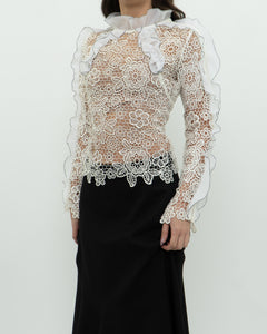 SELF PORTRAIT x Deadstock Cream Lace Blouse (XS, S)