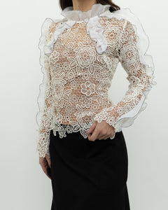 SELF PORTRAIT x Deadstock Cream Lace Blouse (XS, S)