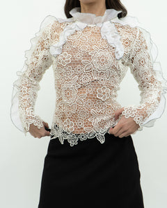 SELF PORTRAIT x Deadstock Cream Lace Blouse (XS, S)