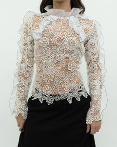 SELF PORTRAIT x Deadstock Cream Lace Blouse (XS, S)