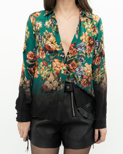 ALICE + OLIVIA x Teal Floral Pure Silk Blouse (XS, S)