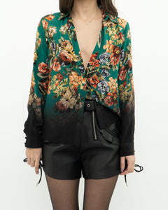 ALICE + OLIVIA x Teal Floral Pure Silk Blouse (XS, S)