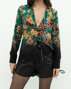 ALICE + OLIVIA x Teal Floral Pure Silk Blouse (XS, S)