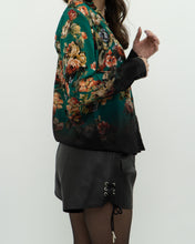 Load image into Gallery viewer, ALICE + OLIVIA x Teal Floral Pure Silk Blouse (XS, S)