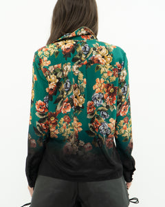 ALICE + OLIVIA x Teal Floral Pure Silk Blouse (XS, S)