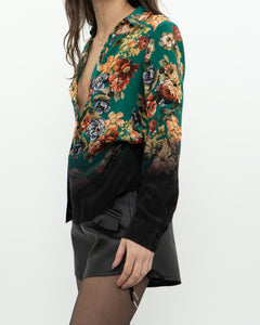 ALICE + OLIVIA x Teal Floral Pure Silk Blouse (XS, S)