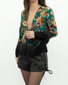 ALICE + OLIVIA x Teal Floral Pure Silk Blouse (XS, S)