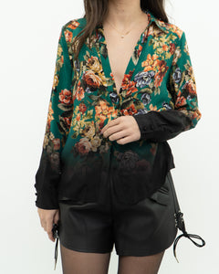 ALICE + OLIVIA x Teal Floral Pure Silk Blouse (XS, S)