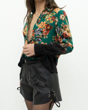 Load image into Gallery viewer, ALICE + OLIVIA x Teal Floral Pure Silk Blouse (XS, S)