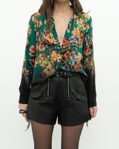 ALICE + OLIVIA x Teal Floral Pure Silk Blouse (XS, S)