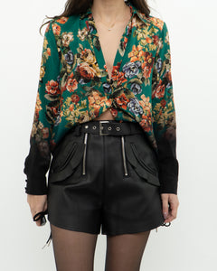 ALICE + OLIVIA x Teal Floral Pure Silk Blouse (XS, S)