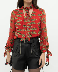 DONALD x ALICE + OLIVIA x Red Leopared Silk Patterned Blouse (XS-M)