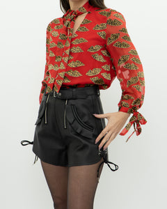 DONALD x ALICE + OLIVIA x Red Leopared Silk Patterned Blouse (XS-M)