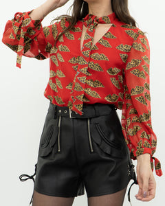 DONALD x ALICE + OLIVIA x Red Leopared Silk Patterned Blouse (XS-M)