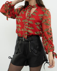 DONALD x ALICE + OLIVIA x Red Leopared Silk Patterned Blouse (XS-M)