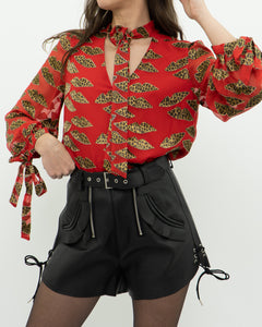 DONALD x ALICE + OLIVIA x Red Leopared Silk Patterned Blouse (XS-M)