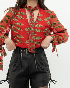 DONALD x ALICE + OLIVIA x Red Leopared Silk Patterned Blouse (XS-M)