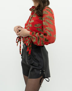 DONALD x ALICE + OLIVIA x Red Leopared Silk Patterned Blouse (XS-M)