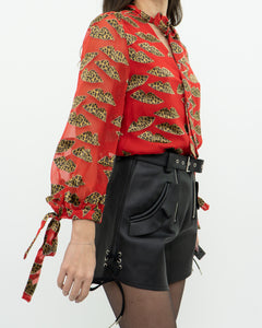 DONALD x ALICE + OLIVIA x Red Leopared Silk Patterned Blouse (XS-M)