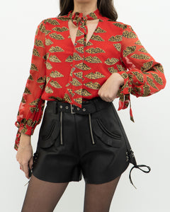 DONALD x ALICE + OLIVIA x Red Leopared Silk Patterned Blouse (XS-M)